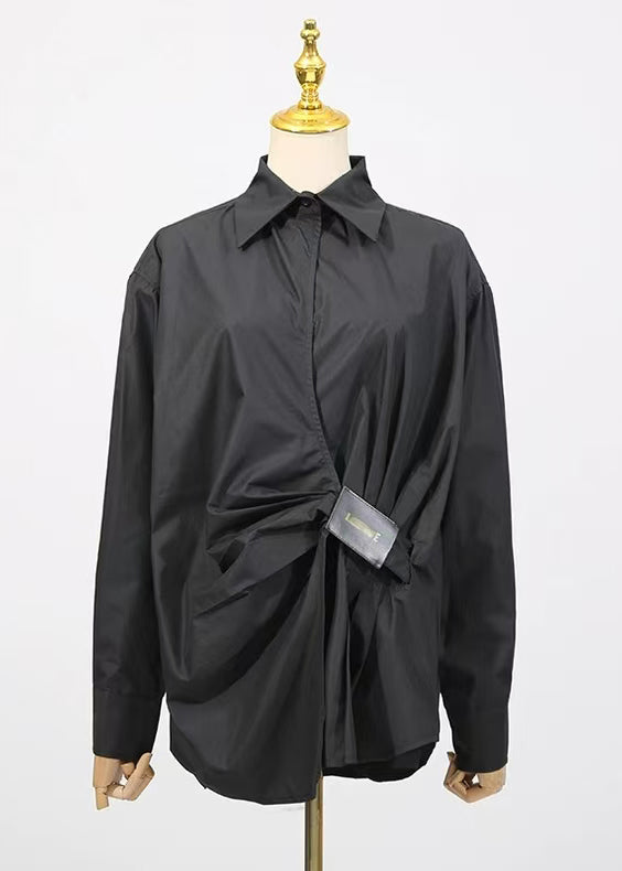 Loose White Peter Pan Collar Wrinkled Cotton Shirt Top Fall