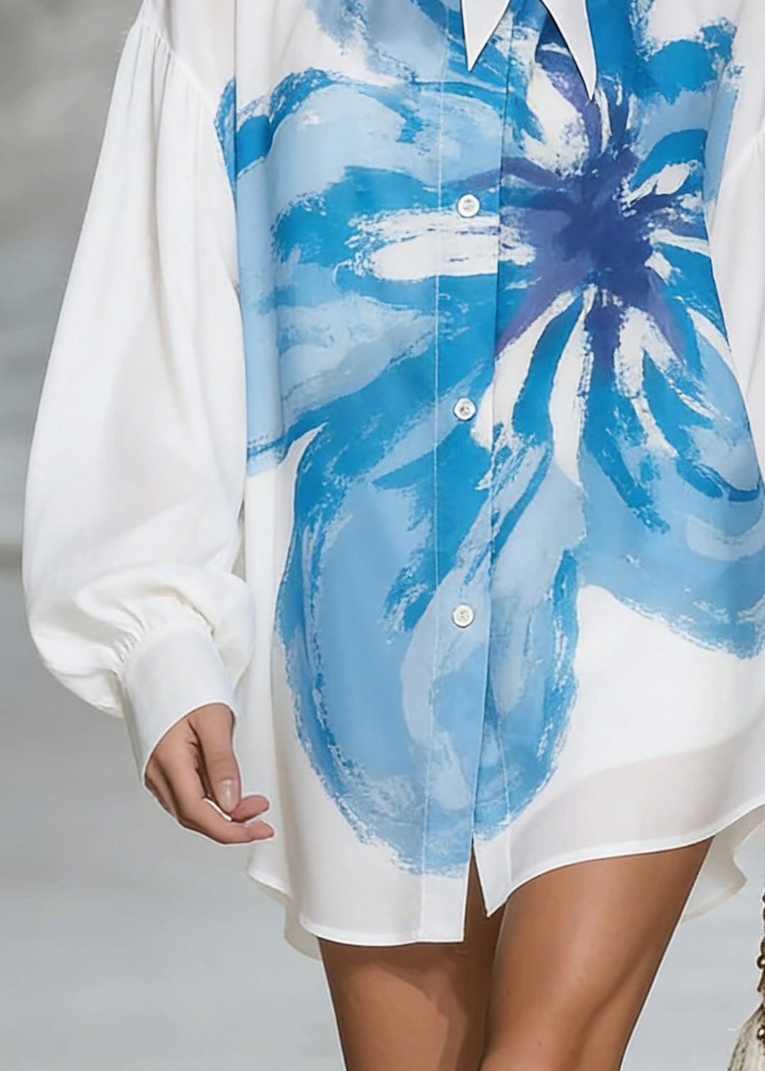 Loose White Print Low High Design Cotton Blouses Spring