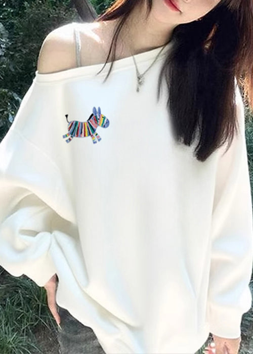 Loose White Print Solid Cotton T Shirts Top Fall