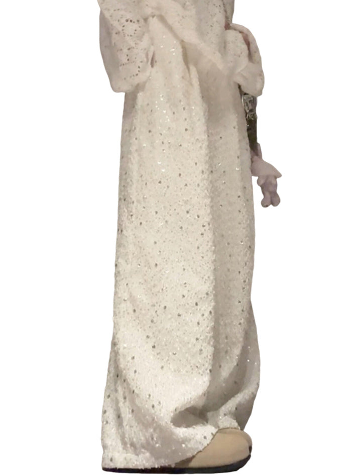 Loose White Sequins Cotton Wide Leg Pants Trousers Spring - Omychic
