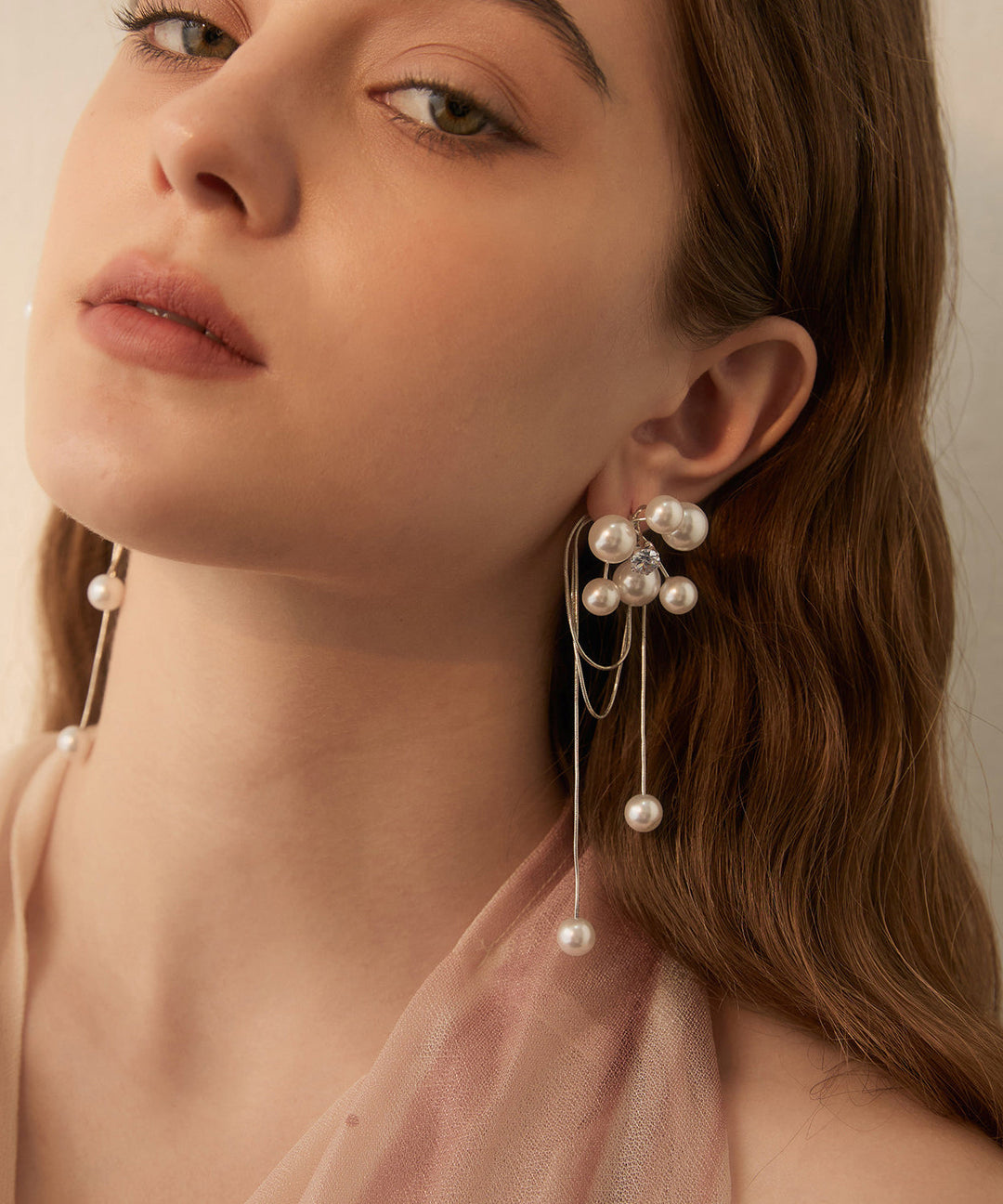 Loose White Sterling Silver Alloy Zircon Pearl Drop Earrings