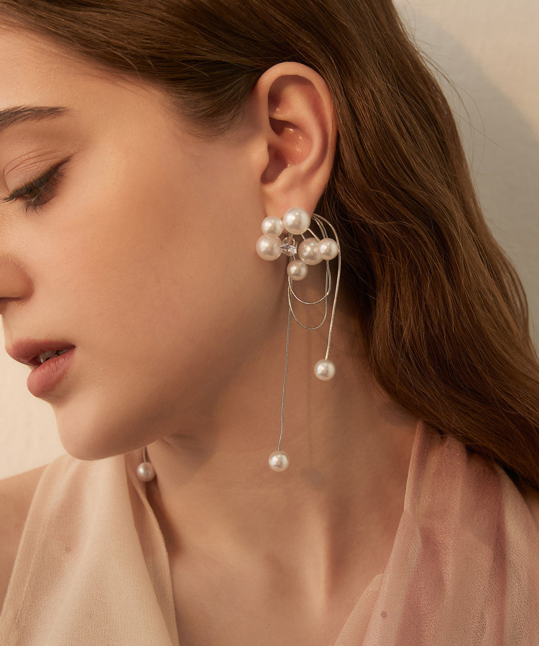 Loose White Sterling Silver Alloy Zircon Pearl Drop Earrings