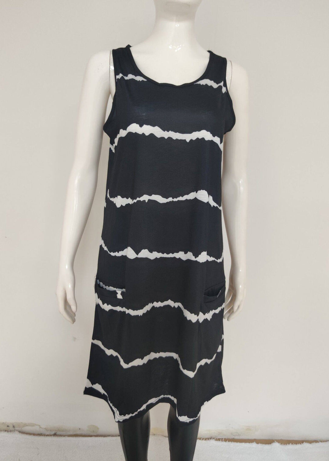 Loose White Striped Pockets Mid Dresses Summer