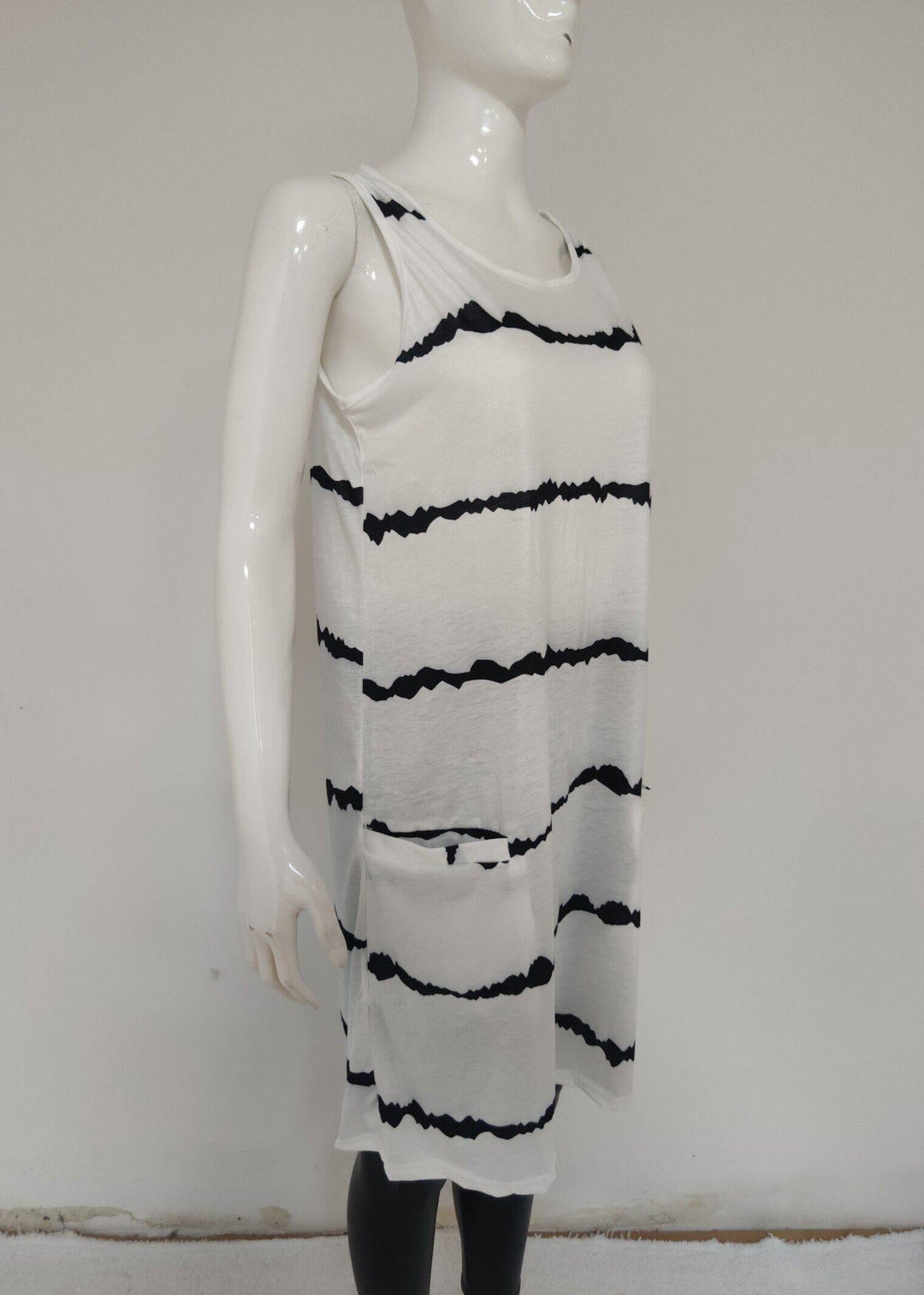 Loose White Striped Pockets Mid Dresses Summer