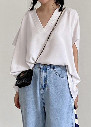 Loose White V Neck Cotton Tanks Summer