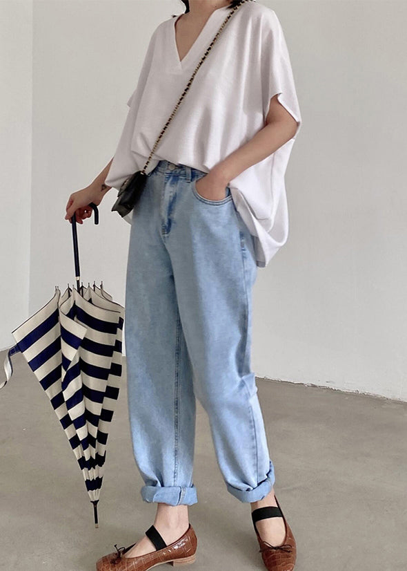 Loose White V Neck Cotton Tanks Summer