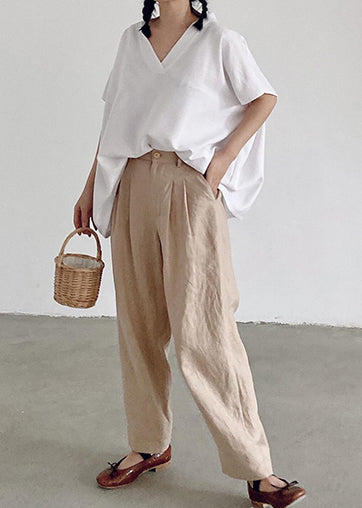 Loose White V Neck Cotton Tanks Summer