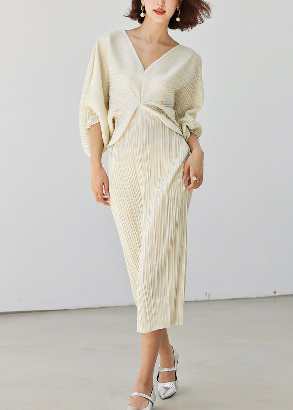 Loose White V Neck Side Open Cotton Long Dress Batwing Sleeve