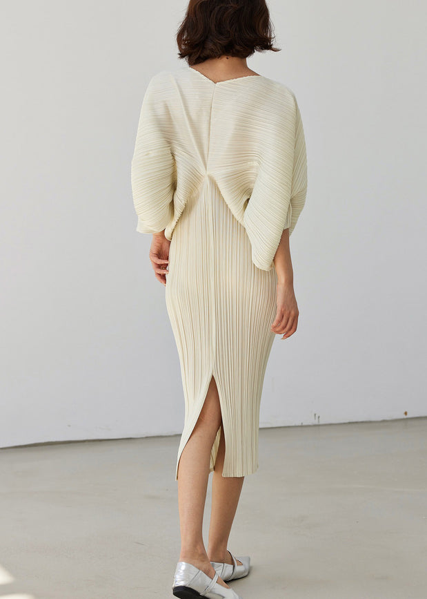 Loose White V Neck Side Open Cotton Long Dress Batwing Sleeve