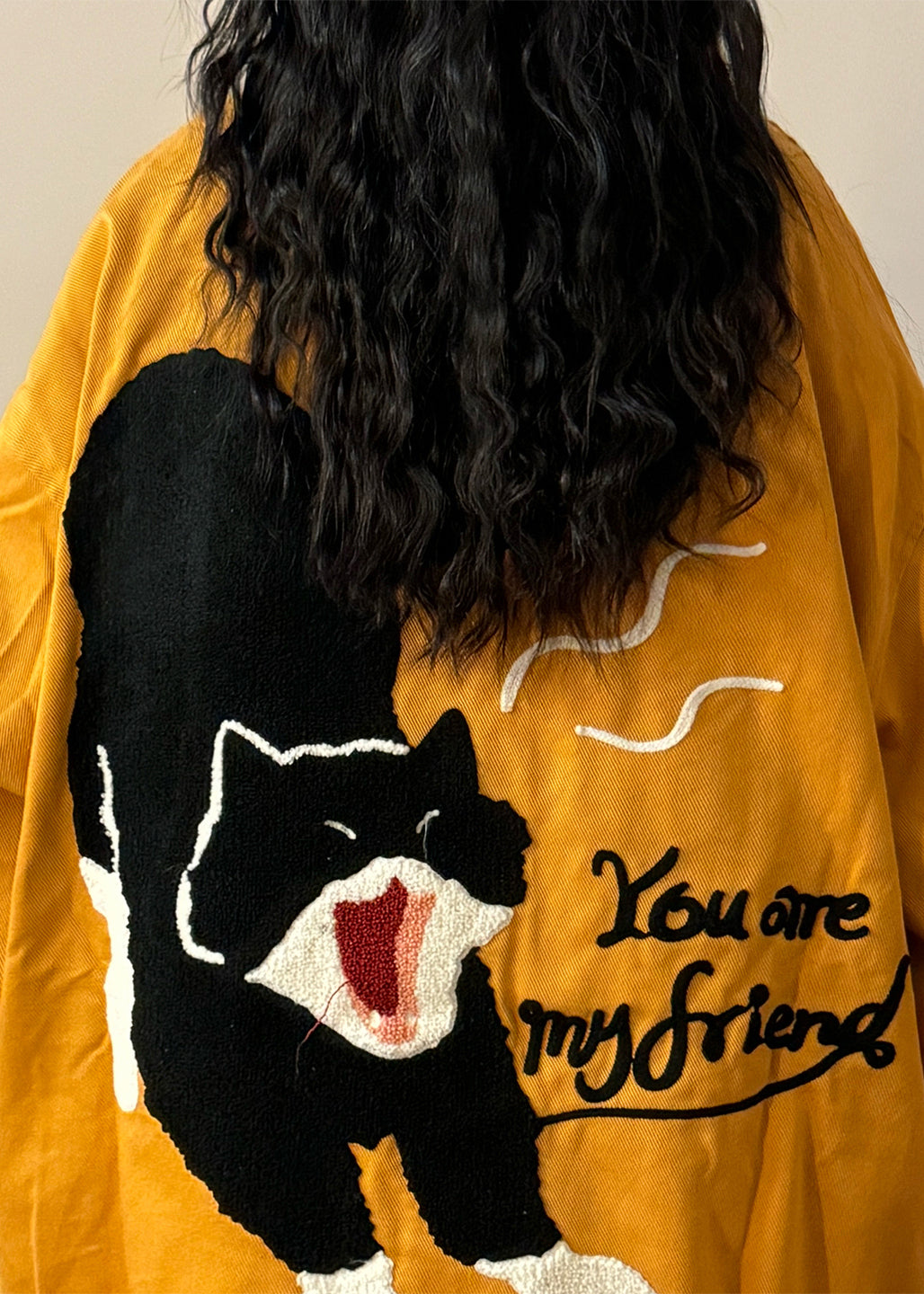 Loose Yellow Cat Paw Zippered Pockets Cotton Coats Spring