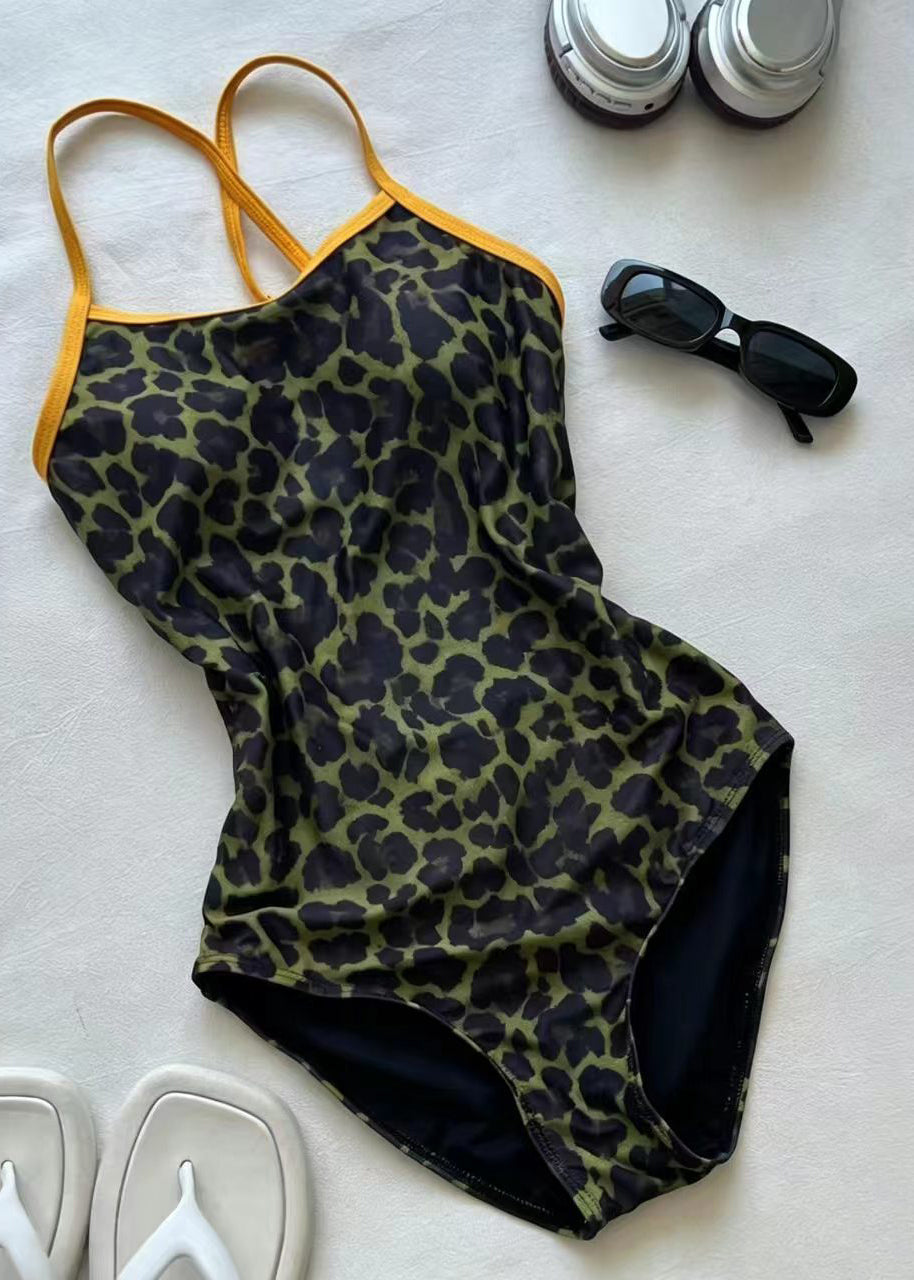 Luxury Green Leopard Print Swiming Bodysuit