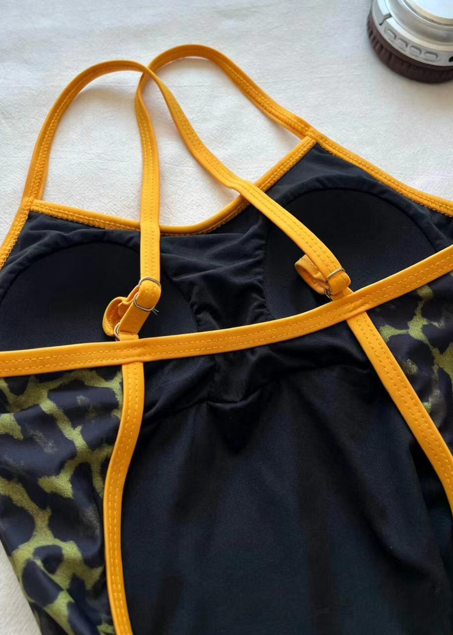 Luxury Green Leopard Print Swiming Bodysuit