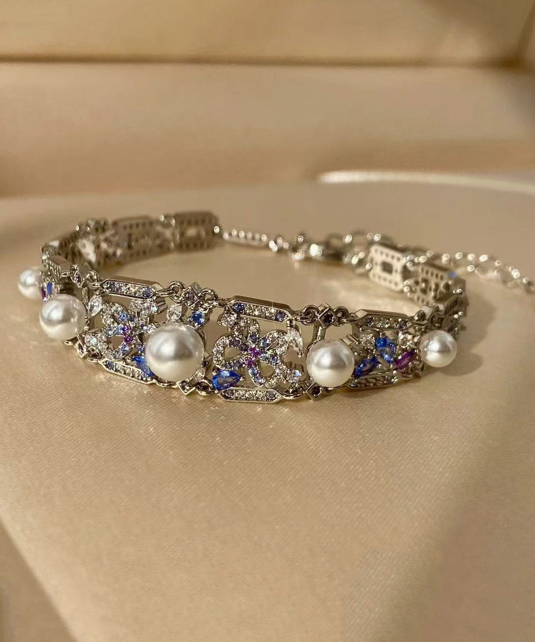 Luxury Pearl Zircon Sapphire Bracelet