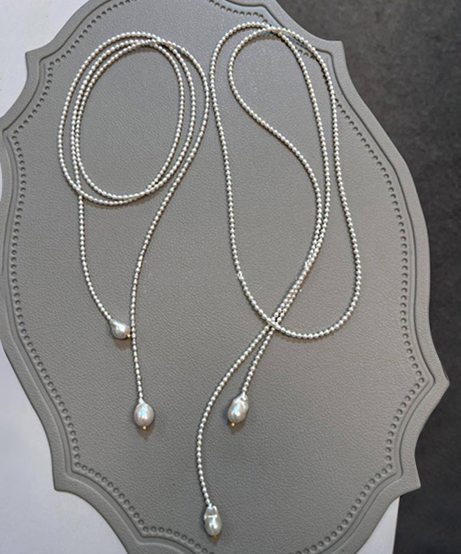 Luxury White Baroque Pearl Long Pendant Necklace
