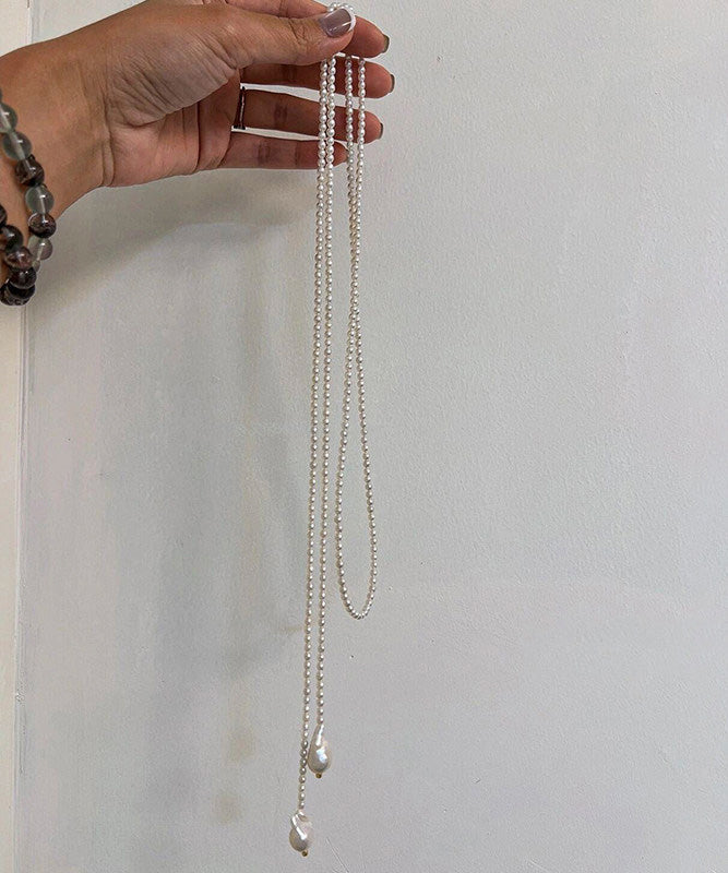 Luxury White Baroque Pearl Long Pendant Necklace