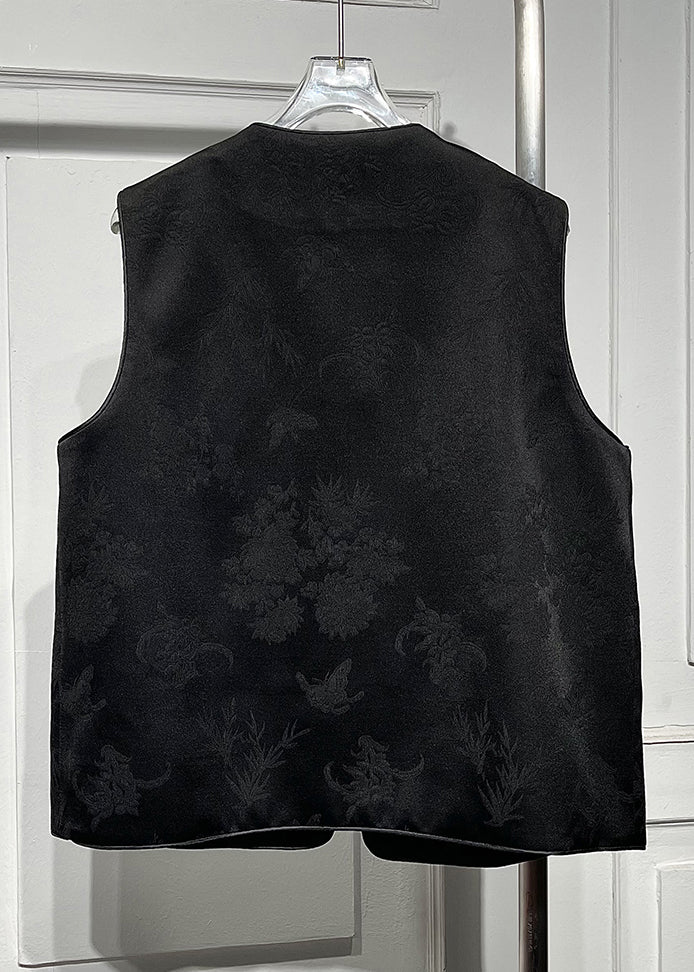 Mandarin Collar Black O-Neck Button Waistcoat Spring
