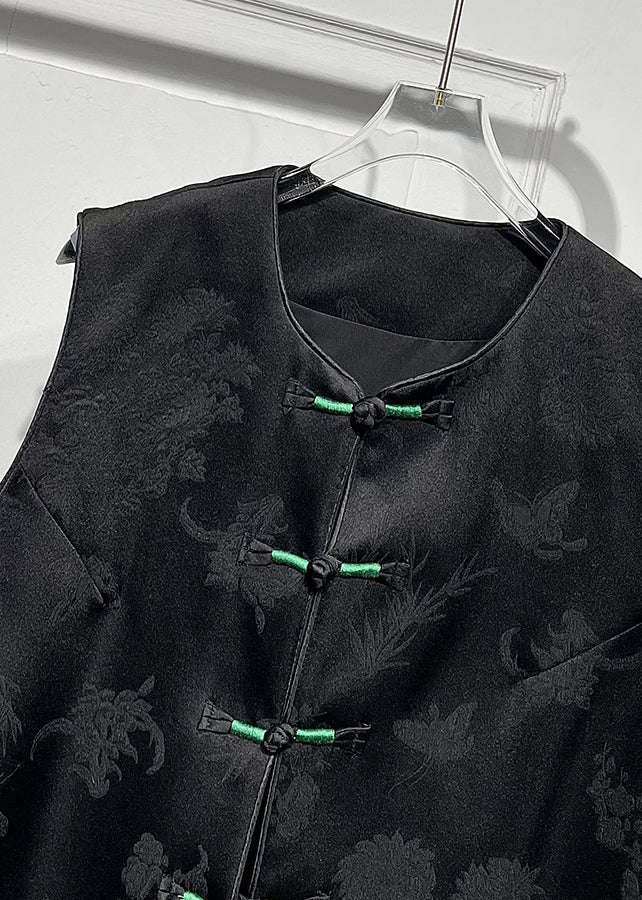 Mandarin Collar Black O-Neck Button Waistcoat Spring