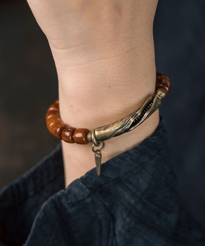 Men Brown Ancient Gold Beads Charm Bracelet