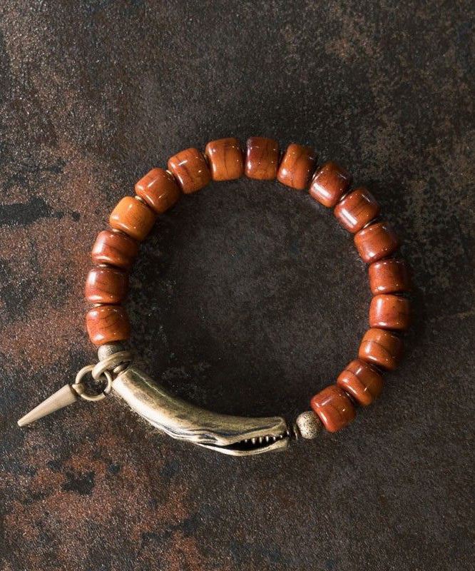 Men Brown Ancient Gold Beads Charm Bracelet