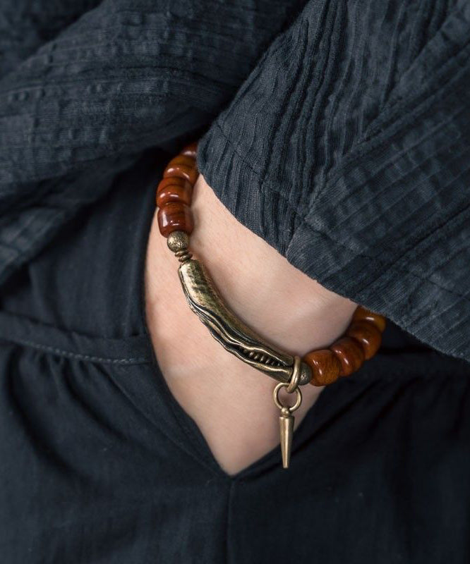 Men Brown Ancient Gold Beads Charm Bracelet