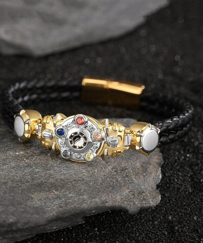 Men Gold Stainless Steel Alloy Zircon Armored Warrior Bracelet