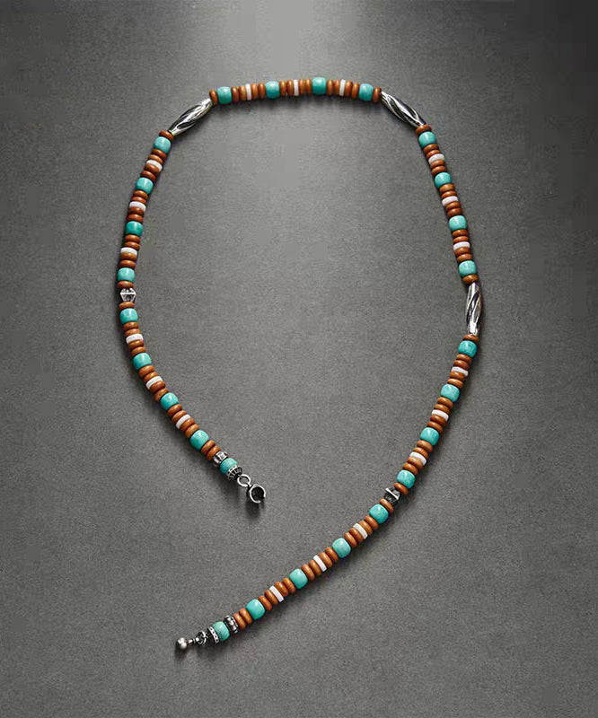 Men Rainbow Sterling Silver Beading Lariat Necklace