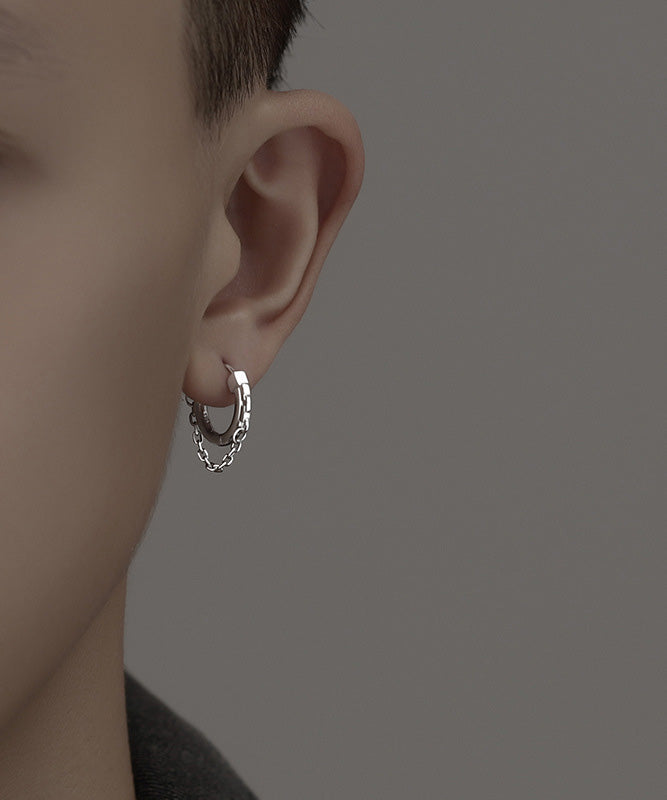 Men Silk Stainless Steel Hoop Earrings