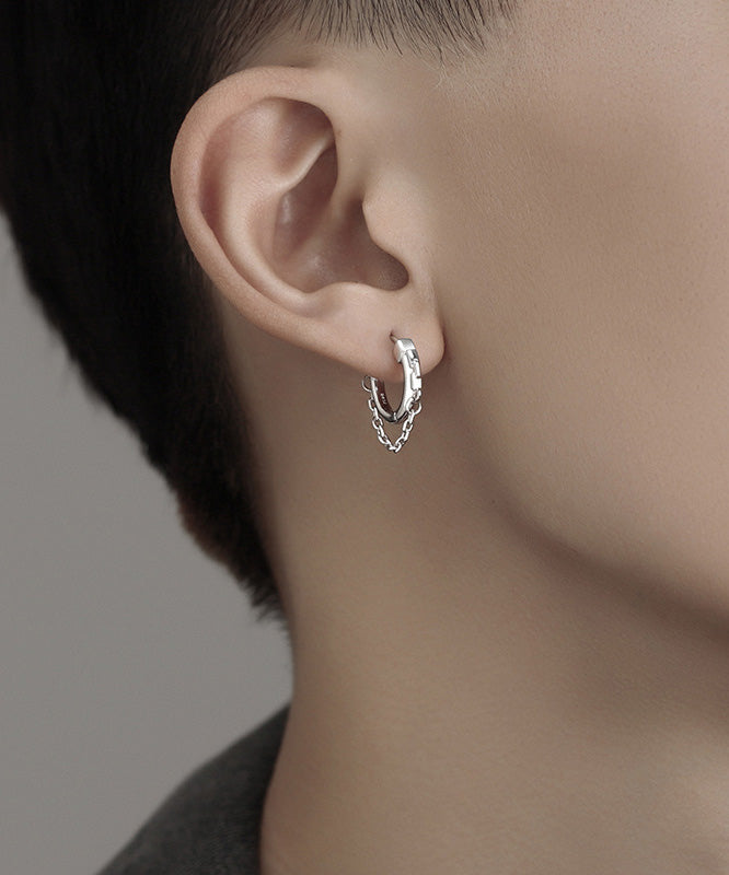 Men Silk Stainless Steel Hoop Earrings