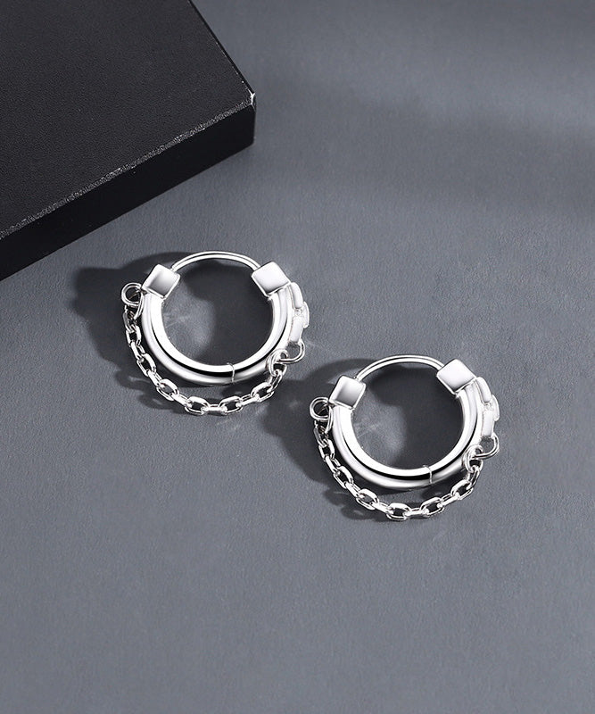 Men Silk Stainless Steel Hoop Earrings