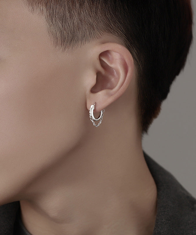 Men Silk Stainless Steel Hoop Earrings