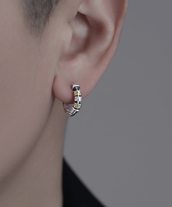 Men Silk Sterling Silver Hoop Earrings
