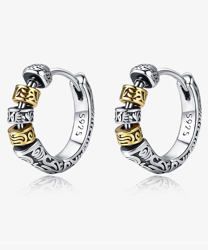 Men Silk Sterling Silver Hoop Earrings