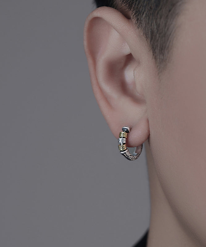 Men Silk Sterling Silver Hoop Earrings