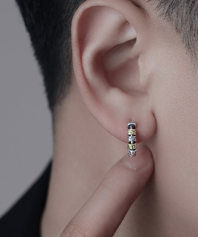 Men Silk Sterling Silver Hoop Earrings