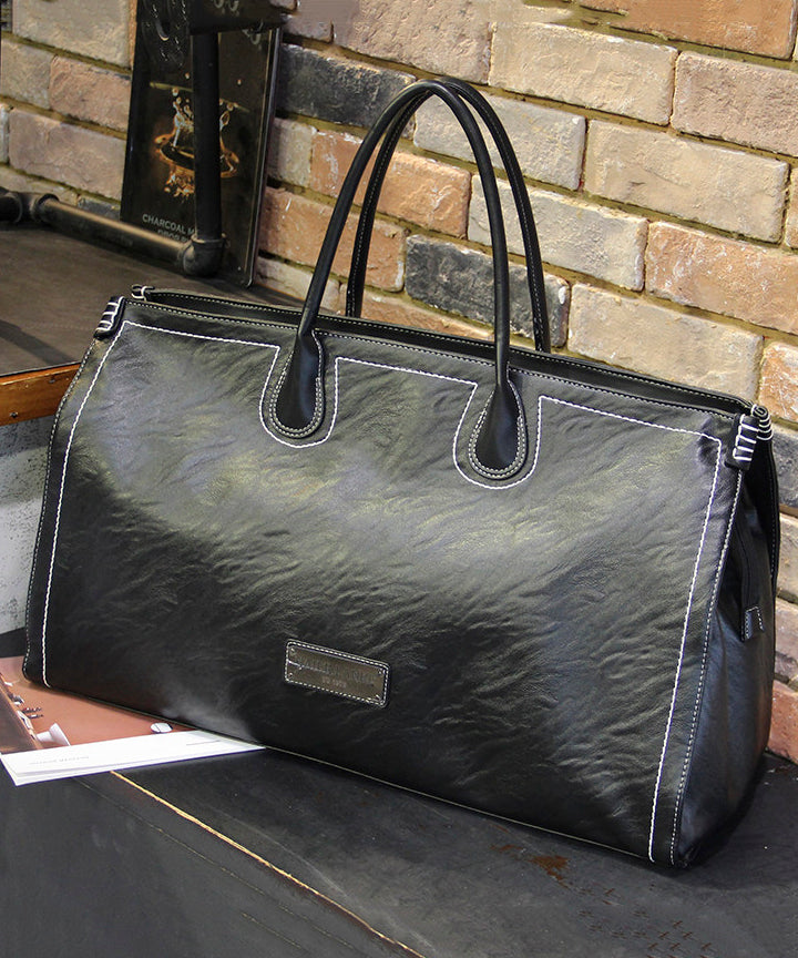 Men's Black Large Capacity Durable Faux Leather Duffel Bag