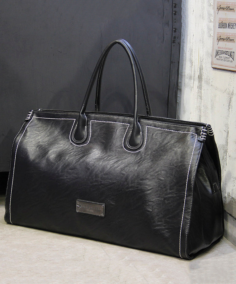 Men's Black Large Capacity Durable Faux Leather Duffel Bag