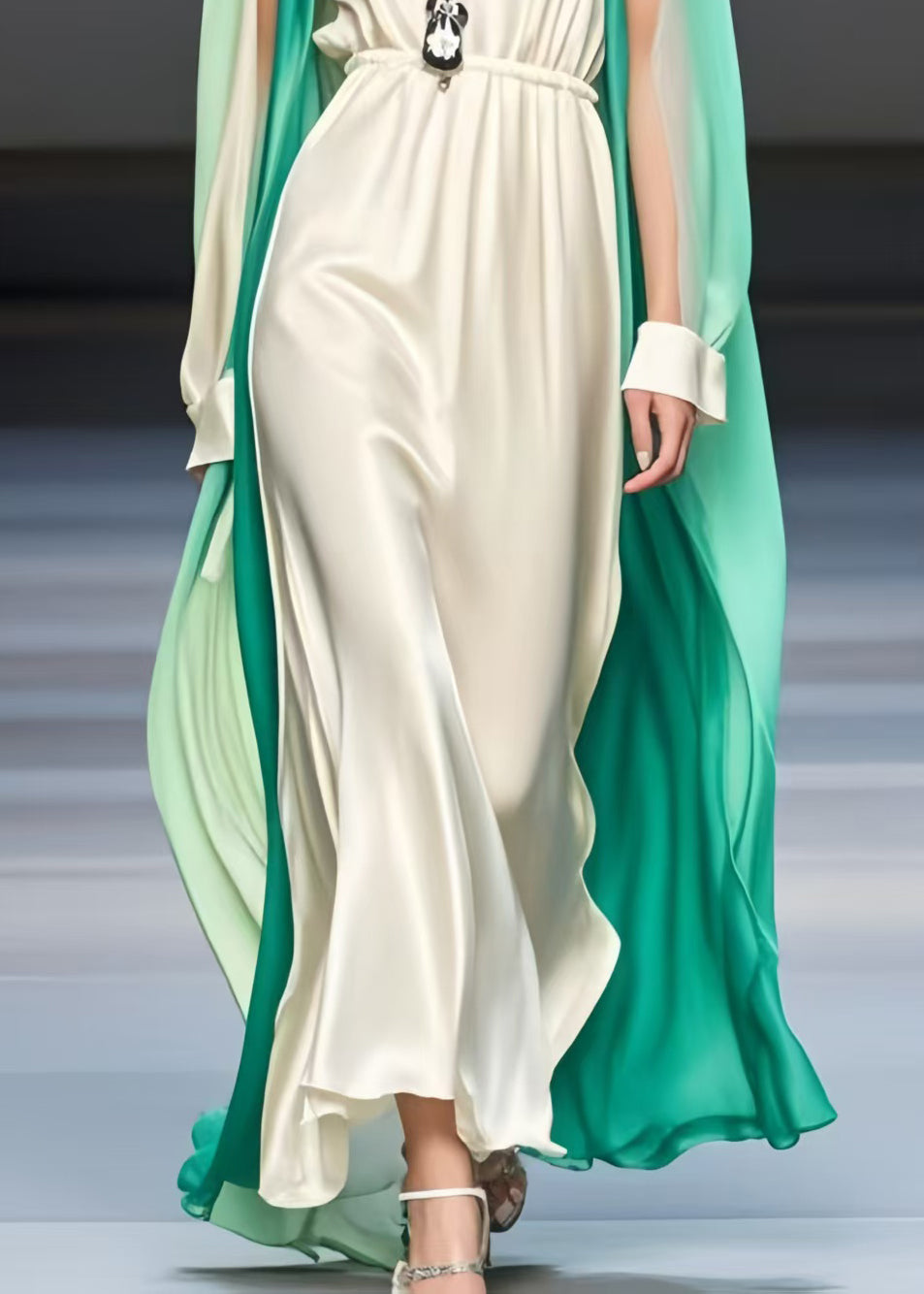 Milk White Patchwork Silk Dresses Cold Shoulder Cloak Sleeves