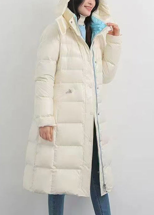 Milk White Thick Duck Down Winter Coats Hooded Winter