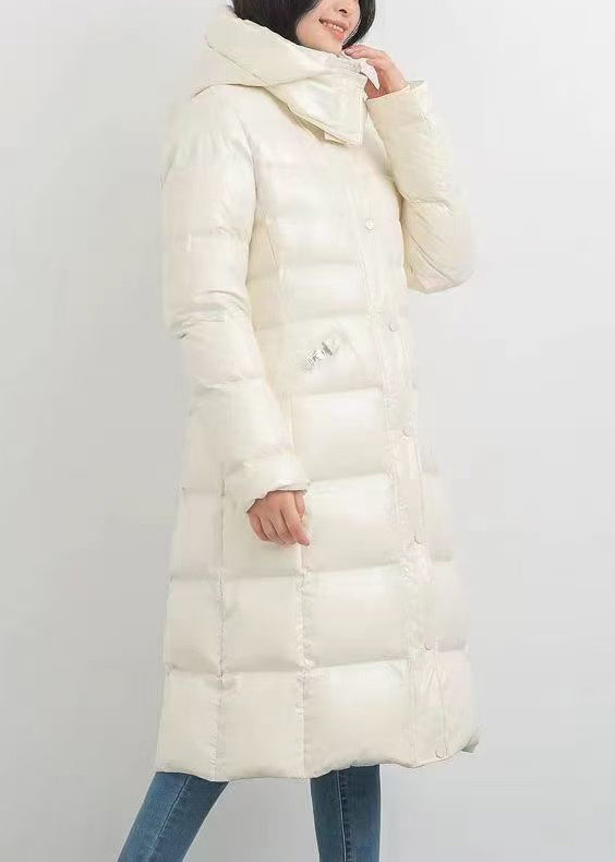 Milk White Thick Duck Down Winter Coats Hooded Winter