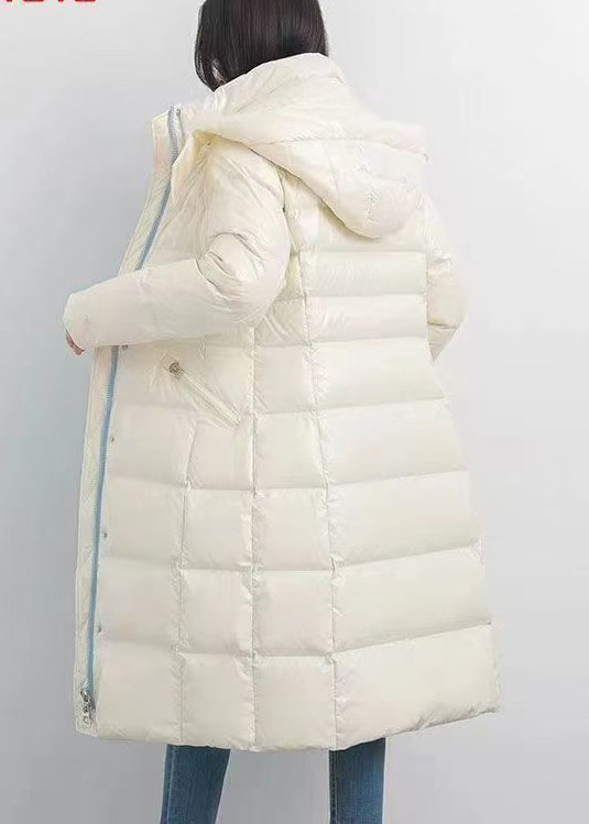 Milk White Thick Duck Down Winter Coats Hooded Winter