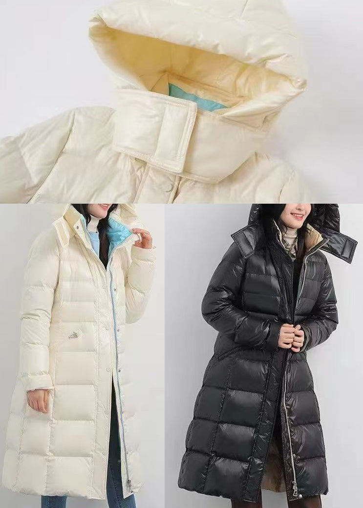 Milk White Thick Duck Down Winter Coats Hooded Winter