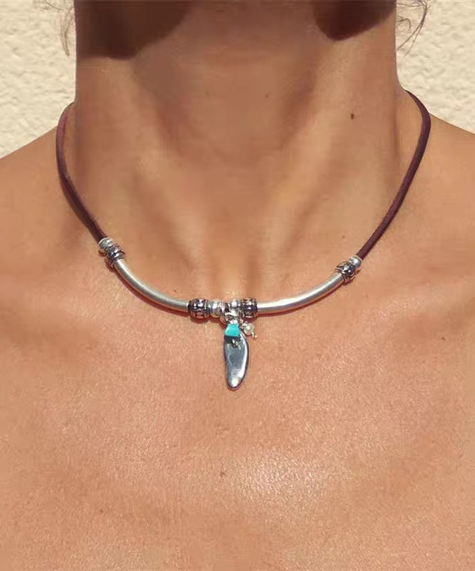 Minimalist Leather Geometric Alloy Pendant Versatile Fashion Necklace - Omychic