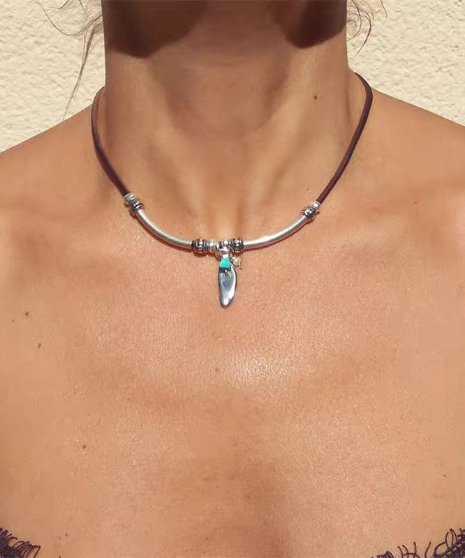 Minimalist Leather Geometric Alloy Pendant Versatile Fashion Necklace - Omychic