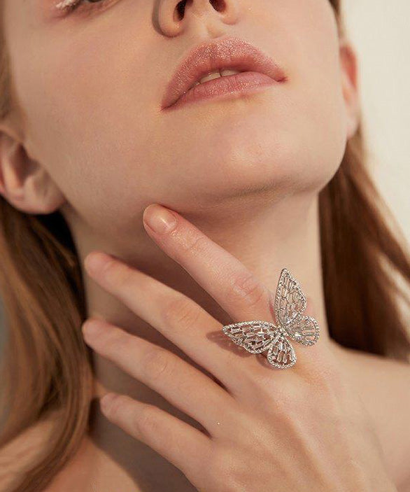 Minimally Hollowed Out Butterfly Zircon Opening Ring