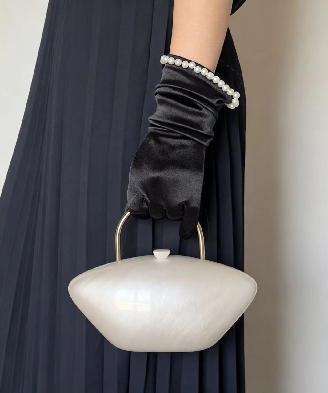 Modern Acrylic Pearl White Asymmetrical Metal Tote