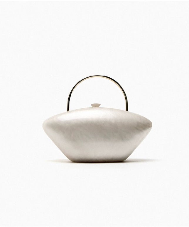 Modern Acrylic Pearl White Asymmetrical Metal Tote