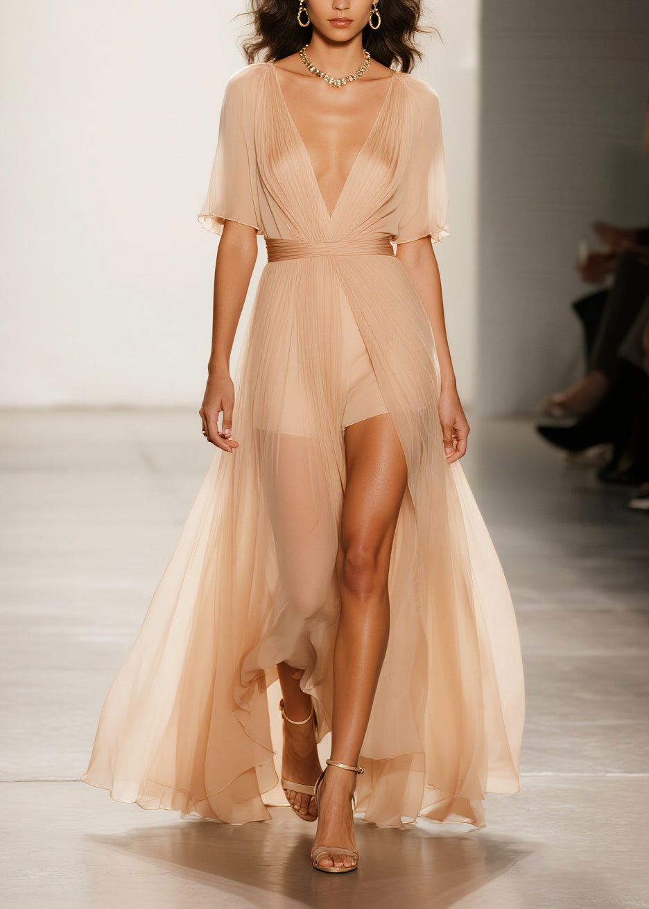 Modern Apricot Exra Large Hem Sheer Tulle Vestidos Dress Summer