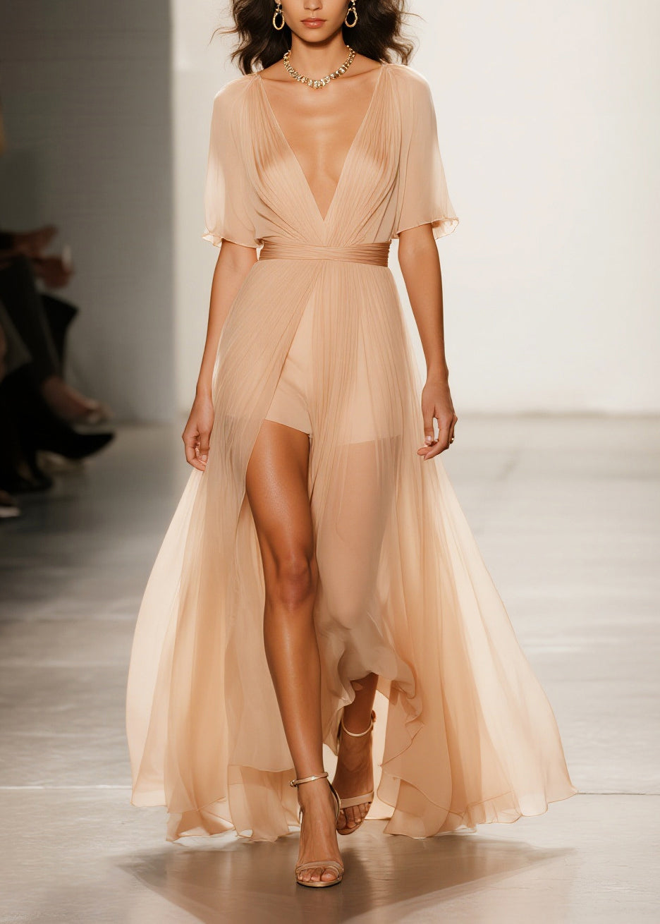 Modern Apricot Exra Large Hem Sheer Tulle Vestidos Dress Summer