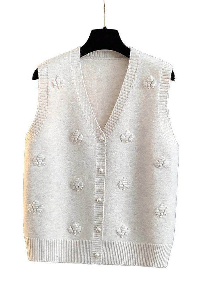 Modern Apricot V Neck Floral Button Cotton Knit Waistcoat Sleeveless