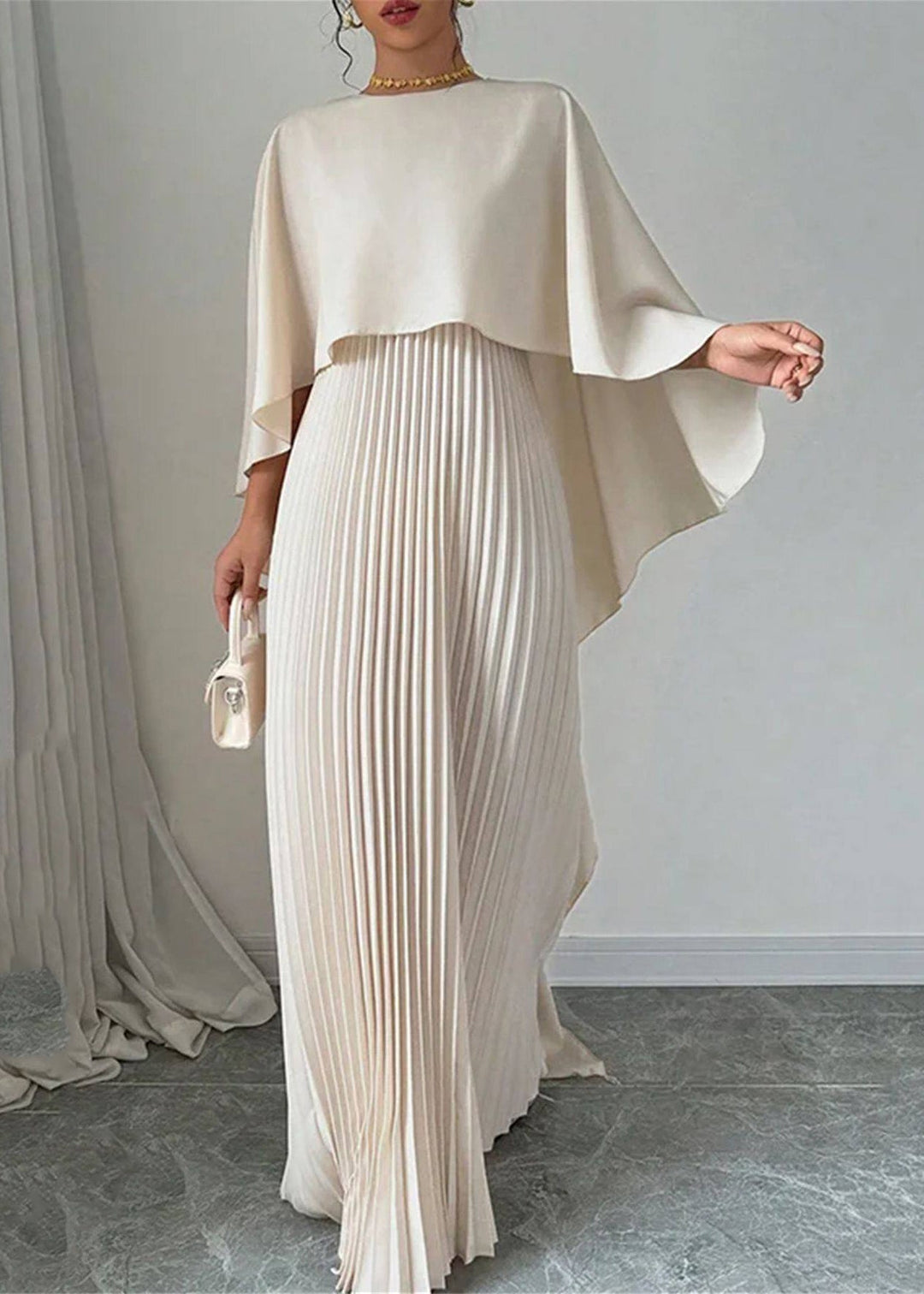 Modern Beige O-Neck Solid Maxi Dresses Spring